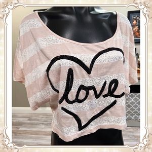Sequined Bling Ivory Lace Crop Top Buckle Free Blush Beige Striped Bke People M